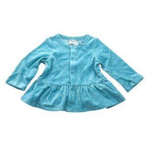Polarn O. Pyret Velour Baby Blue Peplum Cardigan Rabbit Embroidery 2-4 Months